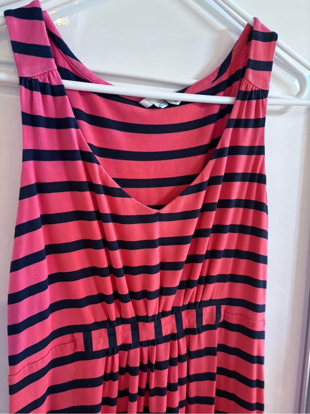 Boden coral/navy stripe maxi knit dress